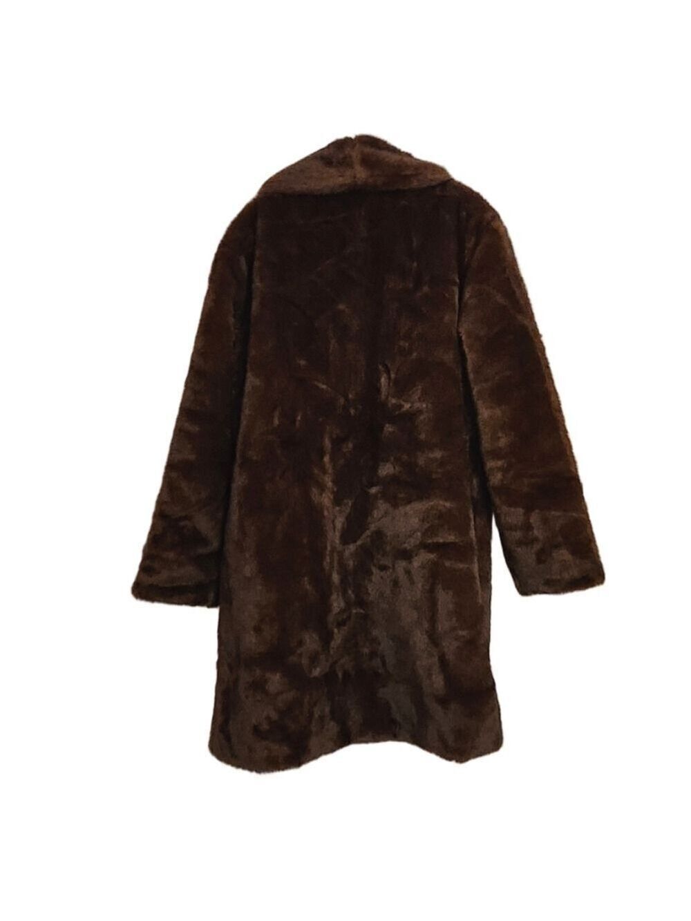 Amazon Mens Long Trench Coat Brown Medium Faux Fur Wide Collar - Picture 3 of 8